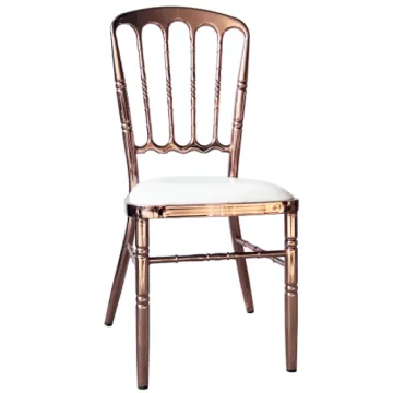 Hot Sale: Elegant Rose Gold Electroplated Metal Frame Upholstered Chivari Wedding Chairs and Stackable Banquet Chairs