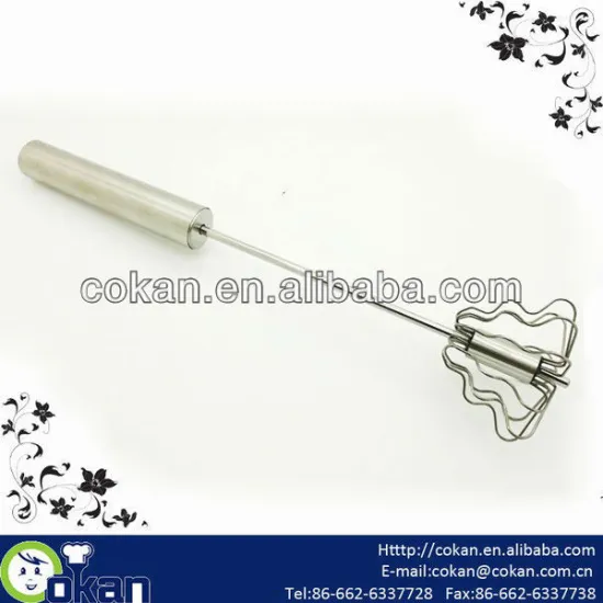 New Design Stainless Steel Rotating Whisk,Roating Egg Beater CK-EB038