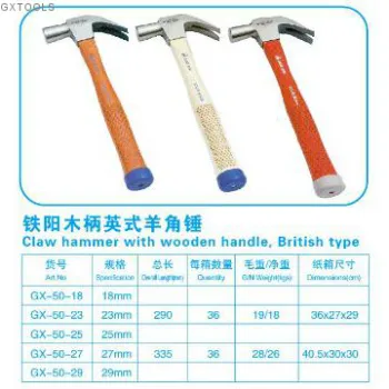 Claw hammer with wooden handle, British type