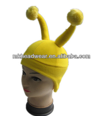 yellow funny fleece hat with horns