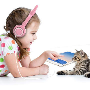 Auriculares de oreja de gato con cable con luces brillantes para niños