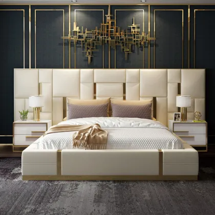 luxury royal leather bedroom master bed large headboard