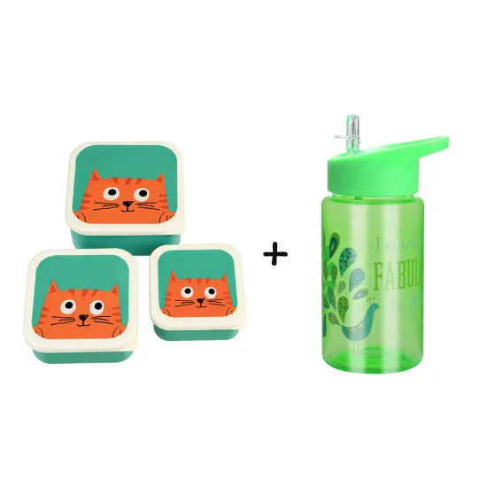 Set of 3 Plastic Stacking Lunch Boxes & Kids Tritan Water Bottle - Ideal for Snack Food Storage