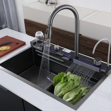 Nano Black Stainless Steel 304 Waterfall Bowl Kitchen Sink