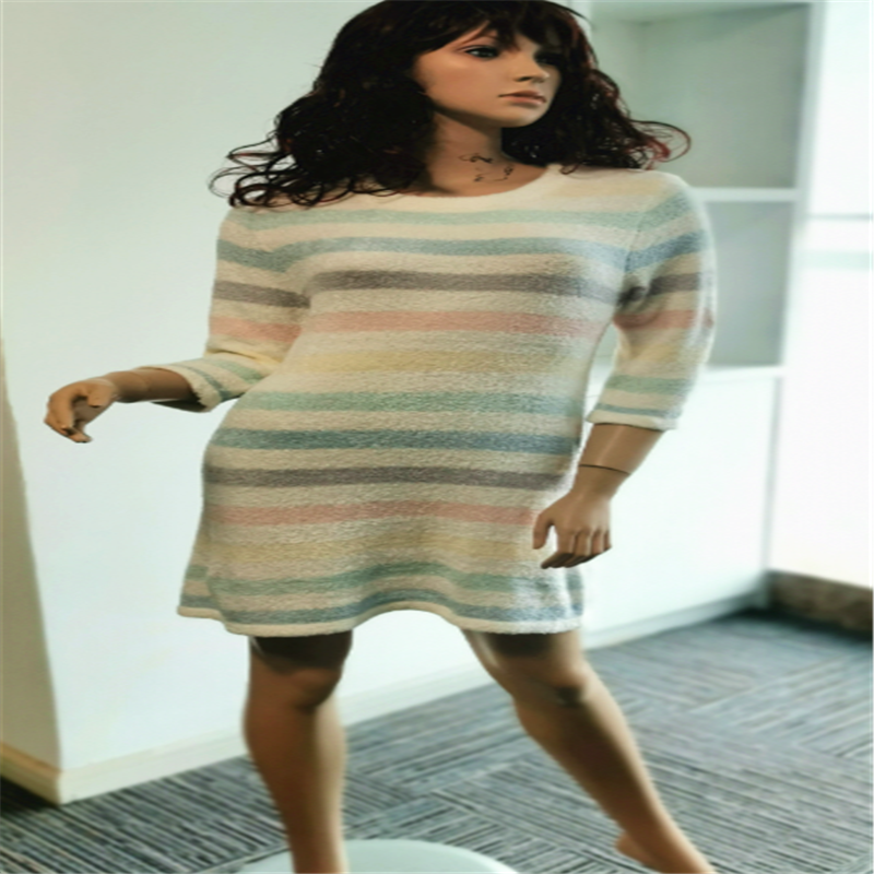 100 Polyester Horizontal Stripe Nightgown Dress