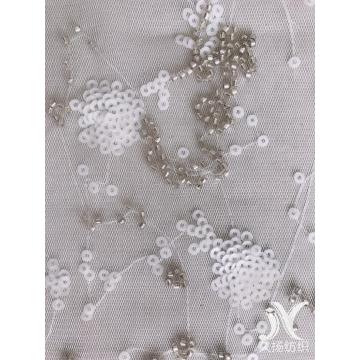 Mesh Embroidery Fabric with White Sequin