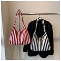 Striped Tote Shoulder Bag With Multi Pockets