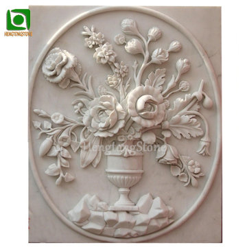 Hand Carved White Marble Flower Patterns for Hotel Interior Wall Art Decoration Relief Sculpture