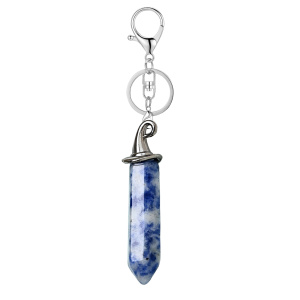 Sodalite Hexagonal Prism GunBlack Wizard Cap Pendant Keychain