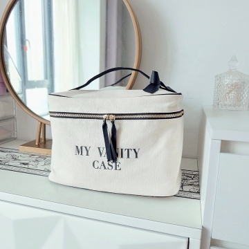 Large Capacity Travel Cosmetic Bag Personalized Cosmetic Bags Eco Cotton Canvas Women Cosmetic Travel Bag
