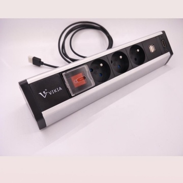 Aluminum House: 3-in-1 French Type Tabletop Edge Clamp Socket with 2 Fast USB Chargers and 1 HDMI Connector