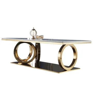 Luxury Modern Gold Base White Marble 8 Seater Dining Table Set