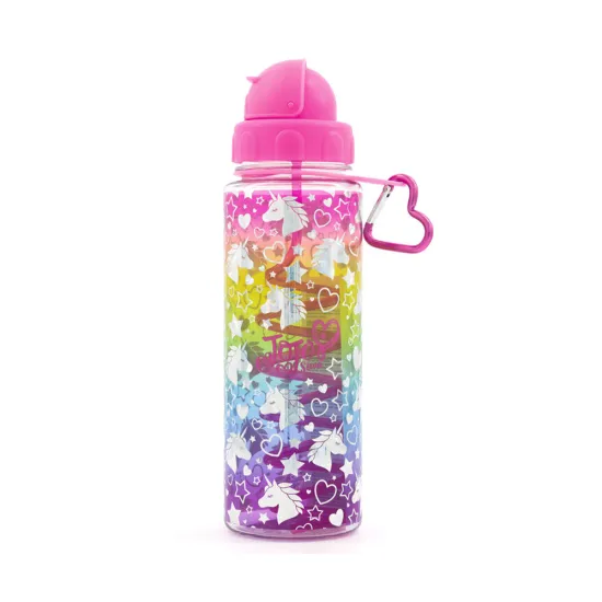 700ml Glitter Plastic Tritan Water Bottle Tumbler with Twist Straw and Heart Keychain for School