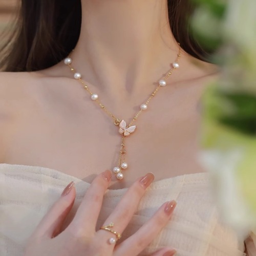 Most Popular White pearl Butterfly Necklace Tassel Pendant