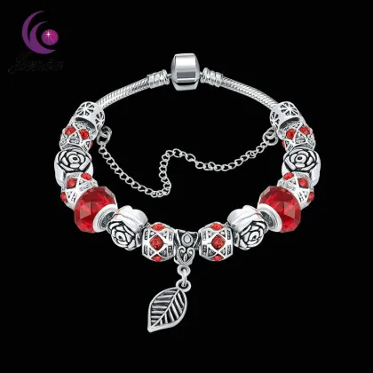 Jenia Fashion Zircon & Glass Bead Clasp Bracelet Women Gift Red Bead Bracelet
