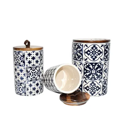 Nordic Ceramic Cookie Jar with Bamboo Lid