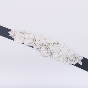 3D Organza Lace Flowers Rhinestone Applique Sequence For Sash