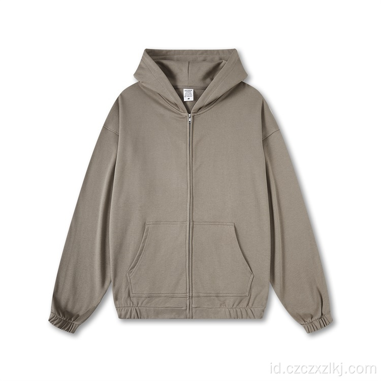 Hoodie ritsleting pria longgar premium longgar