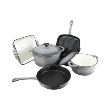 Grey Enamelled Cast-Iron Cookware Set
