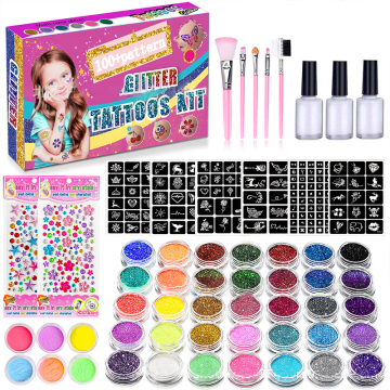 Comprehensive Art Kit: Hot Flash Tattoo Children's & Adult Set with Makeup, Flash Tattoos, Drills, Paste, Brushes, and Glue