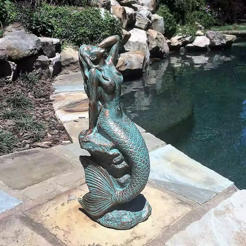 Custom Handmade Copper Mythology Mermaid Statue for Outdoor