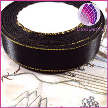 Ribbon,satin,black, 1inch wide with a gold edge