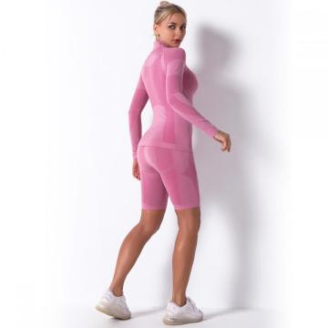 Conjunto curto de ginástica sem costura feminino