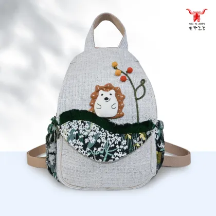 Meiyi Cute Hedgehog Patchwork Flip-top Backpack