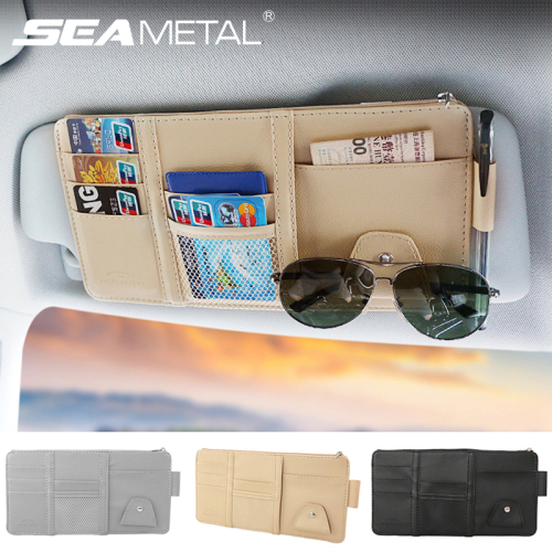 Car Sun Visor Organizer Pocket Leather Sunshade Clip Storage Bags Card Glassed Pen Clip Cash Holder Stowing Tidying Accessories