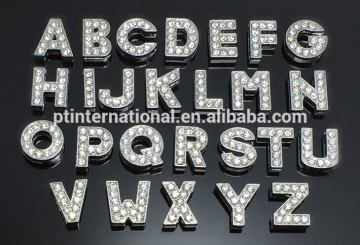 Exquisite 2015 New Slide Letter Bead Charm A to Z 26 Alloy Crystal Alphabet 8mm 10mm Customized Finding PT1695