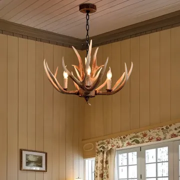 American Vintage Resin Antler Chandelier - 4-Light Deer Horn Lamp for Show Room Decoration