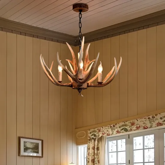 American Vintage Resin Antler Chandelier - 4-Light Deer Horn Lamp for Show Room Decoration
