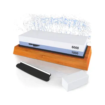 Whetstone Tool 1000/6000 Sharpening Stone with Bamboo Base and Angle Guide