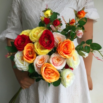 Artificial Australia Rose Flower Branch Tea Rose 5 Heads Silk Peony