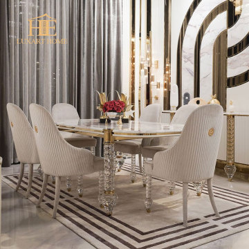 Luxury Italian Antique Dining Table Set with Chairs - 10-Seater Modern Marble Dining Room Furniture