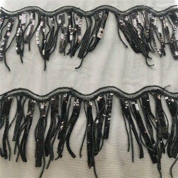 Tissu de broderie Fashional Black Wave Sequins