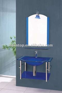 Colourful glass wash basin,cabinet basin with 304# stainless steel braket & railing,and tempered glass shelf