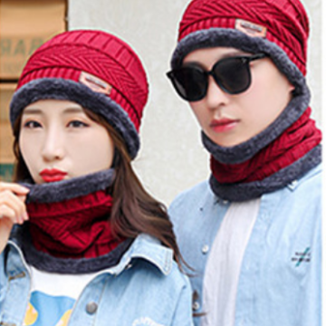 Men's Soft Thicken Wool Ski Hat and Neck Warmer Set for Winter