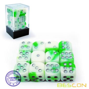 Jeu de dés éclatants bicolores Bescon D6 16 mm 12pcs, jade lumineux, matrice à six faces 16 mm (12)