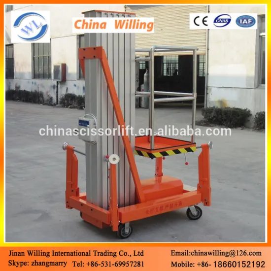 Electric mobile single mast aluminum lift platform