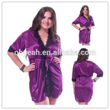 Plus size fat women two pieces silk sleepwear