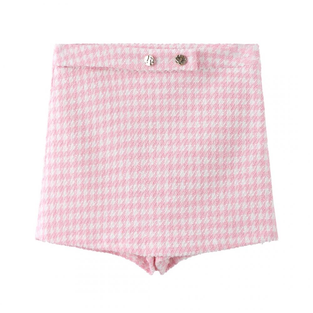 Women Pink Checks Yarn Dyed Shorts