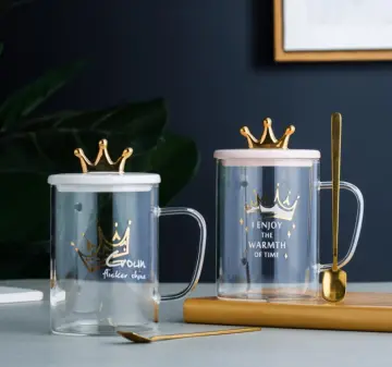 450ml clear glass mugs with ceramic lid
