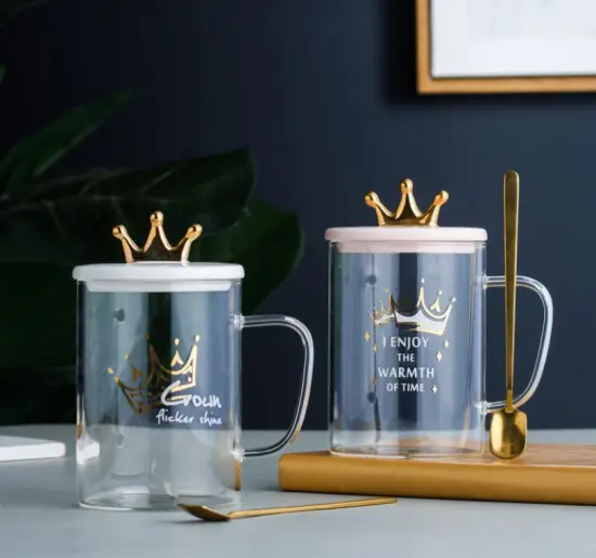 450ml clear glass mugs with ceramic lid