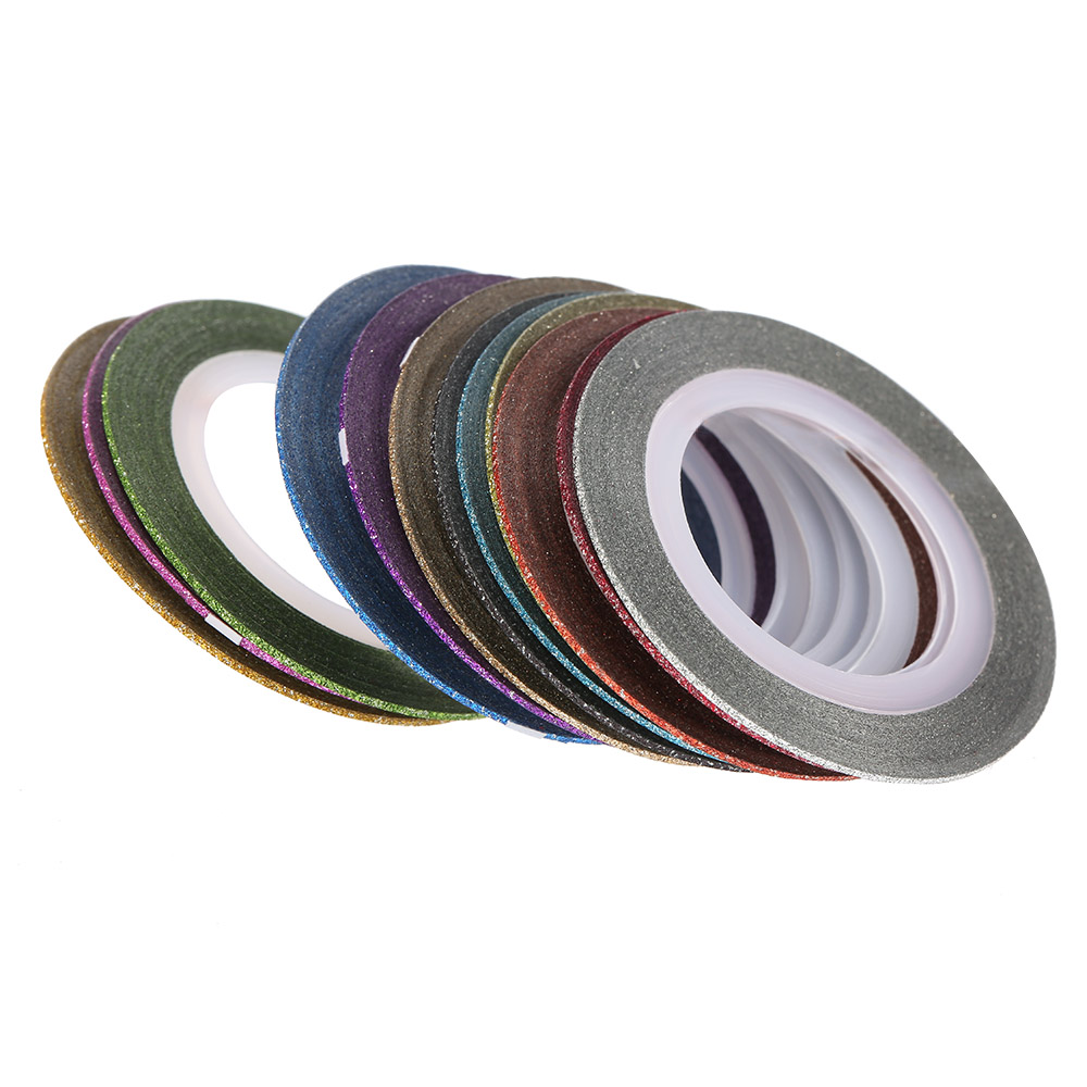12Pcs/set DIY Shiny Scrub Nail Striping Tape Line 3D Nail Art Decoration Mixed Colors Nail Sticker Decals Rolls Thin Tape Tool
