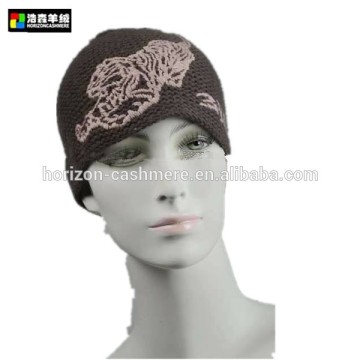 Ladies Intarsia Hand Knit Pure Cashmere Hat, Cashmere Winter Hat