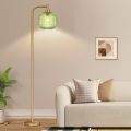 Green striped glass shade LED bulb floor lamp