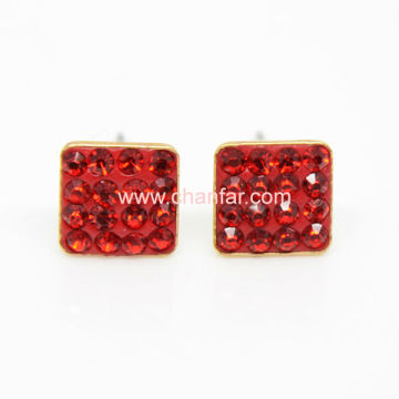 Fashion Shiny Polymer clay Square Shape Red Crystal Earring