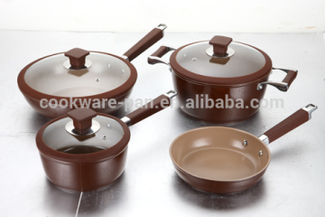 Very popular chocolate color forged aliminum cookware set / aluminum alloy