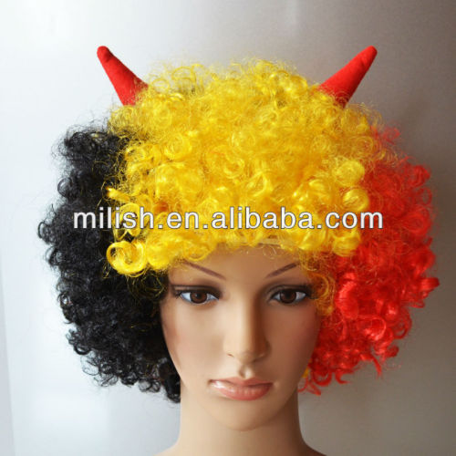 Promotion Belgian flag football fans afro wig with Horns FBW-0180